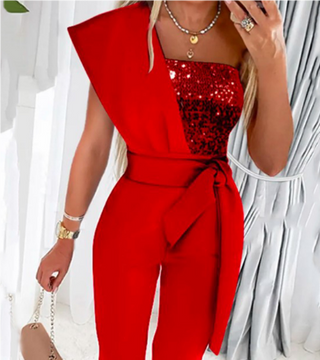 Naraya | Moderne jumpsuit voor dames – Strak lijnenspel, Architecturaal silhouet & Onberispelijke moderniteit rood