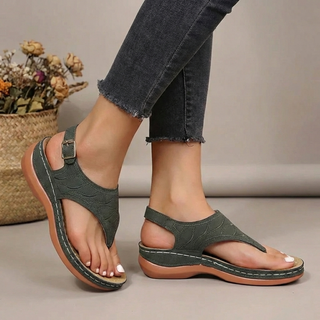 Comfortabele en stijlvolle teensandalen voor dames met voorgevormde voet Groen