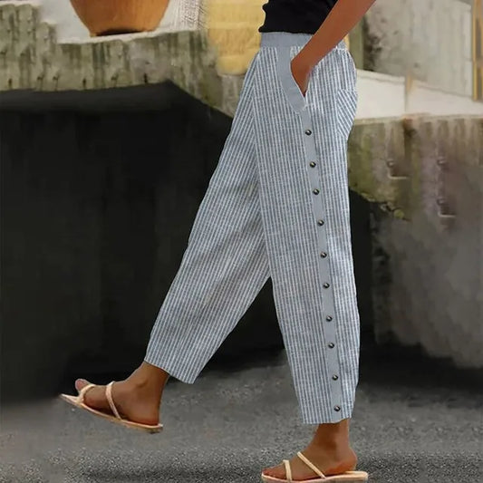 Casual Broek met Strepen | Linnenmix | Licht & Comfortabel Blauw