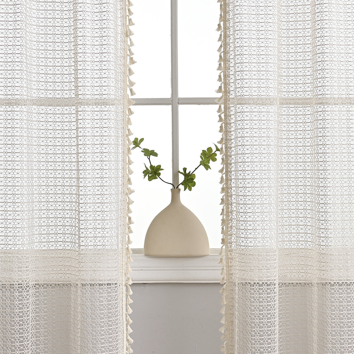 Beige Voile Gordijnen – Lichtdoorlatend en Elegant voor Slaapkamer en Woonkamer, Polyester, Frans Stijl
