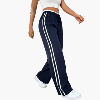 Luna | Damesbroek met Elastische Taille en Zijstrepen Trainingsbroek – Comfortabele en stijlvolle damesbroek met koord Donkerblauw