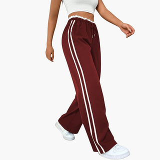 Luna | Damesbroek met Elastische Taille en Zijstrepen Trainingsbroek – Comfortabele en stijlvolle damesbroek met koord bordeauxskimmel