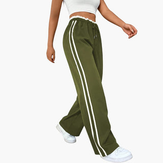 Luna | Damesbroek met Elastische Taille en Zijstrepen Trainingsbroek – Comfortabele en stijlvolle damesbroek met koord Olijfgroen