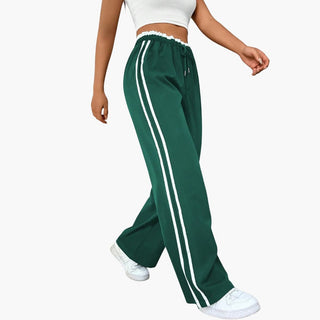 Luna | Damesbroek met Elastische Taille en Zijstrepen Trainingsbroek – Comfortabele en stijlvolle damesbroek met koord Donkergroen
