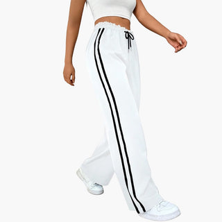 Luna | Damesbroek met Elastische Taille en Zijstrepen Trainingsbroek – Comfortabele en stijlvolle damesbroek met koord Wit