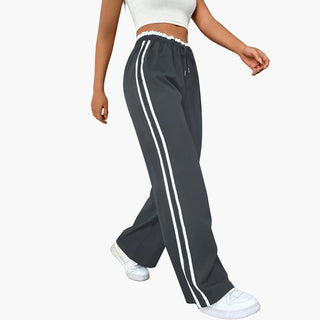 Luna | Damesbroek met Elastische Taille en Zijstrepen Trainingsbroek – Comfortabele en stijlvolle damesbroek met koord Grijs