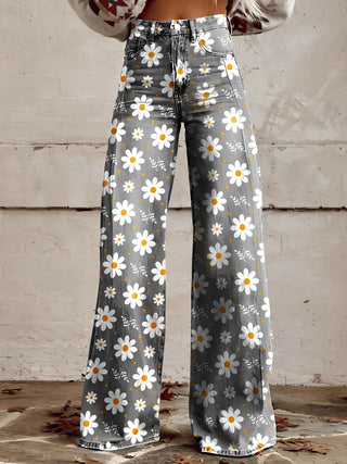 Dames Flared Jeans | Wide Leg & Denim Witte Bloemen