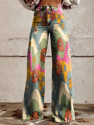 Dames Flared Jeans | Wide Leg & Denim Golfen Bloemen