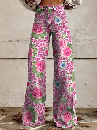 Dames Flared Jeans | Wide Leg & Denim Roze Bloemen