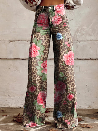 Dames Flared Jeans | Wide Leg & Denim Roze & Luipaard