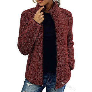Mechi | Dames Teddy Jasje – Zacht Fleece met Rits & Warm Comfort Bordeauxrood