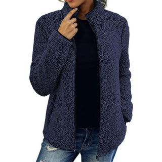 Mechi | Dames Teddy Jasje – Zacht Fleece met Rits & Warm Comfort Marineblauw