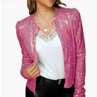 Chāme | Damesblazer met pailletten en ritssluiting | Kort rood