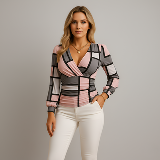Parsha | Dames Top – Elegante V-hals, Verfijnde Lange Mouwen & Nauwsluitende Pasvorm