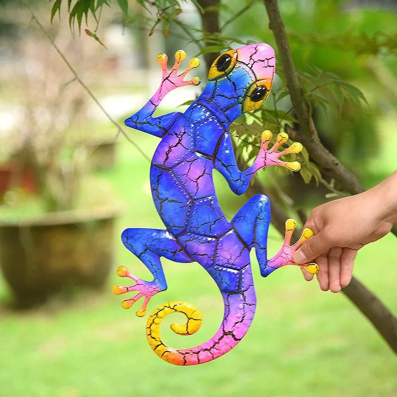 Decoratieve Metalen Gecko Tuindecoratie Groen Rood Blauw