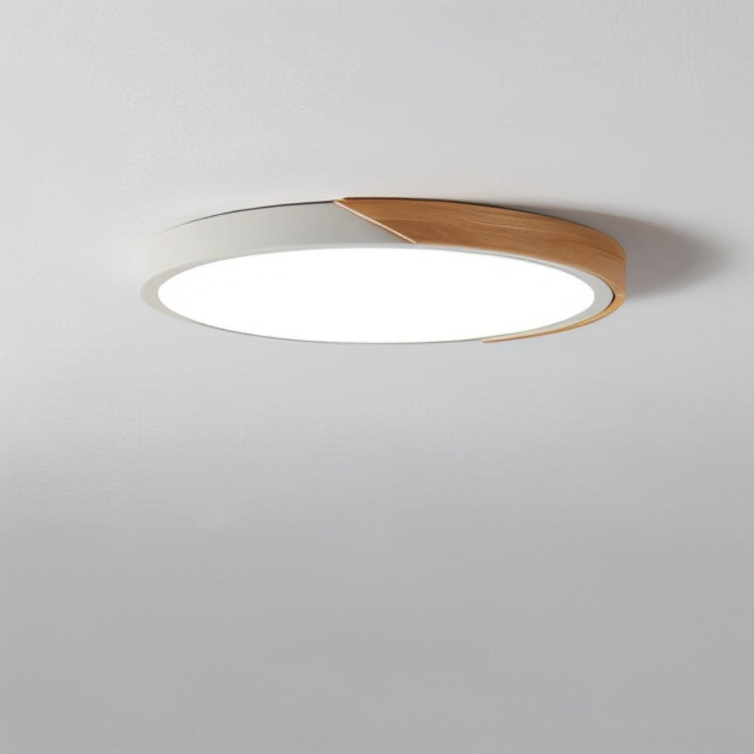 Houten En IJzeren Plafondlamp Met Witte Diffuser Licht Wit Rond