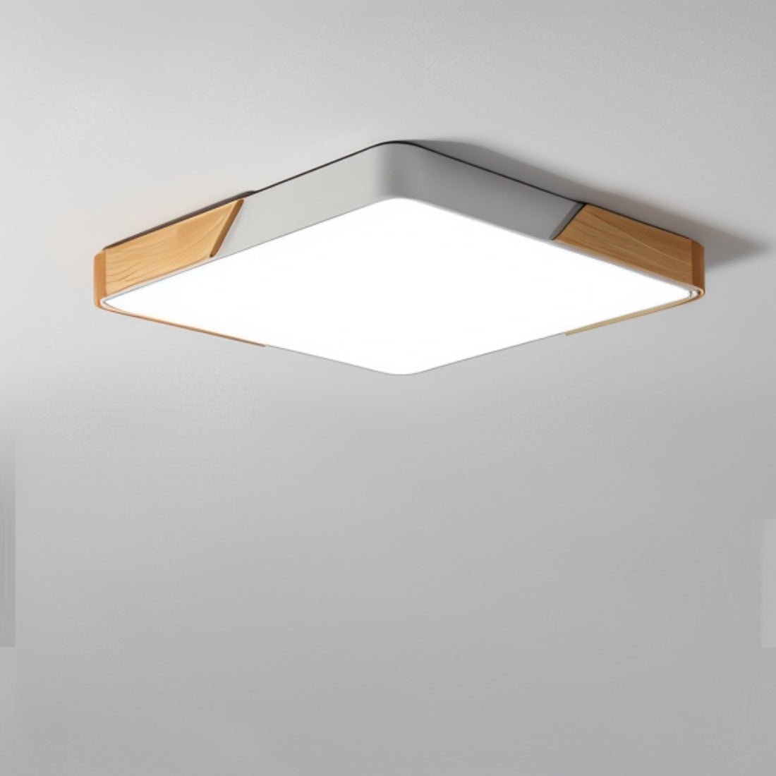 Houten En IJzeren Plafondlamp Met Witte Diffuser Licht Wit vierkant