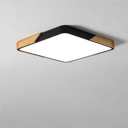Houten En IJzeren Plafondlamp Met Witte Diffuser Licht Zwart vierkant