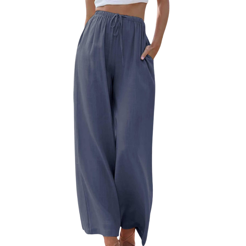 Adeline - Elegante Broek van Katoen en Linnen voor Zomer Donkerblauw