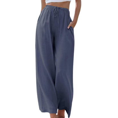 Adeline - Elegante Broek van Katoen en Linnen voor Zomer Donkerblauw