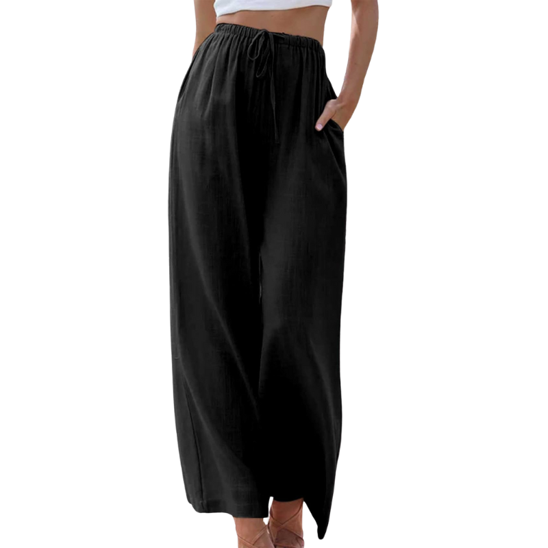 Adeline - Elegante Broek van Katoen en Linnen voor Zomer Zwart