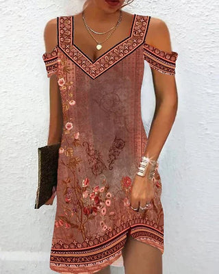 Destiny | Off-shoulder Jurk met Bloemenprint Rood
