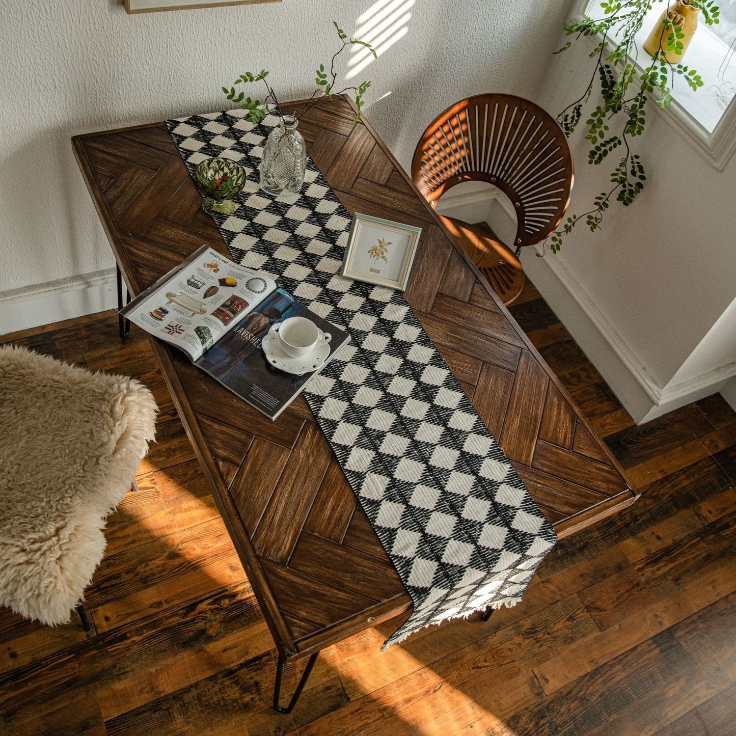 Diamanten Kwast Geweven Tafelloper Voor Stijlvolle Dinerervaring