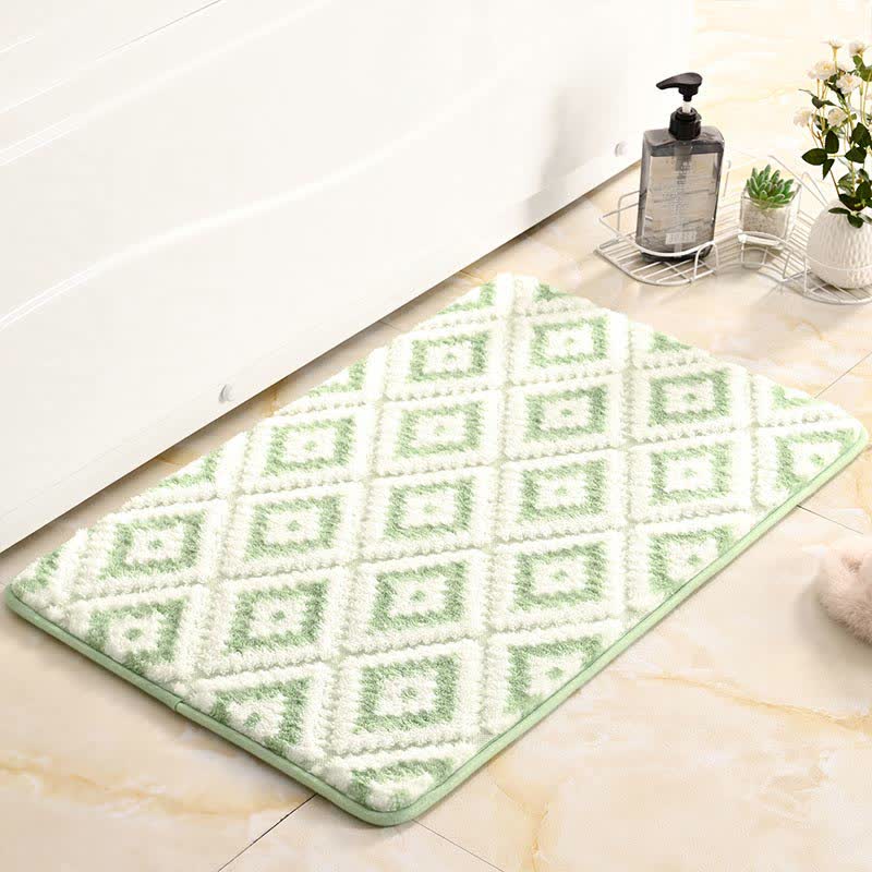 Zachte Microvezel Antislip Badmat Met Traagschuim Dik Groen & Wit