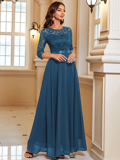 Ivoke Elegante Maxi Jurk met Kant en Chiffon voor Dames Hemelsblauw