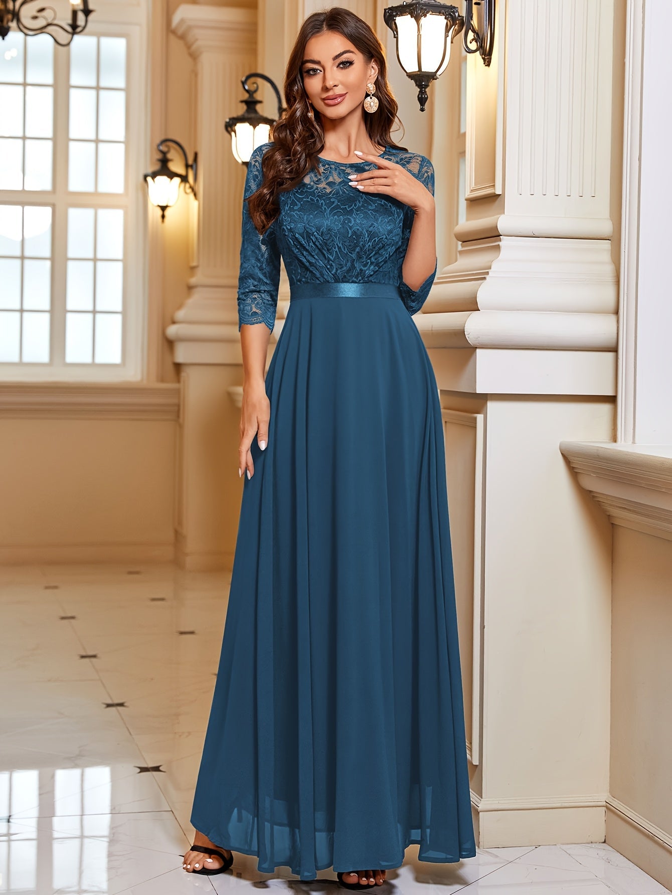Ivoke Elegante Maxi Jurk met Kant en Chiffon voor Dames