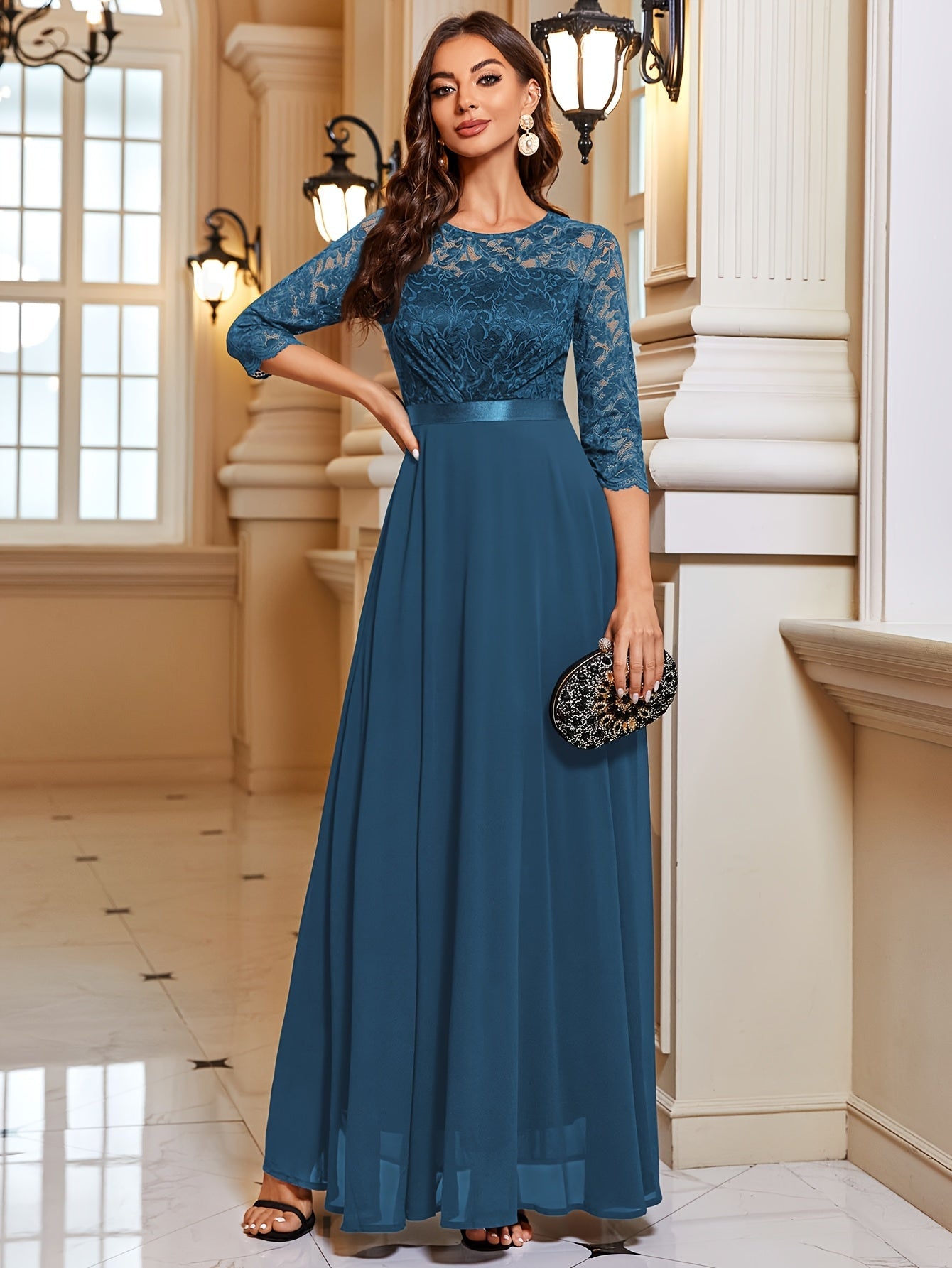 Ivoke Elegante Maxi Jurk met Kant en Chiffon voor Dames