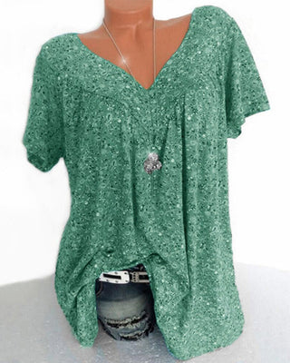 Sophé | Damesblouse met bloemenprint – Korte mouwen, Elegante V-hals groen