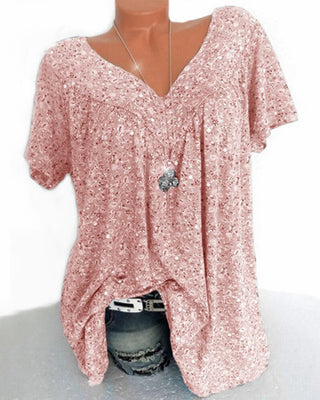 Sophé | Damesblouse met bloemenprint – Korte mouwen, Elegante V-hals roze
