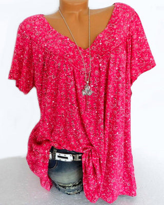 Sophé | Damesblouse met bloemenprint – Korte mouwen, Elegante V-hals rood