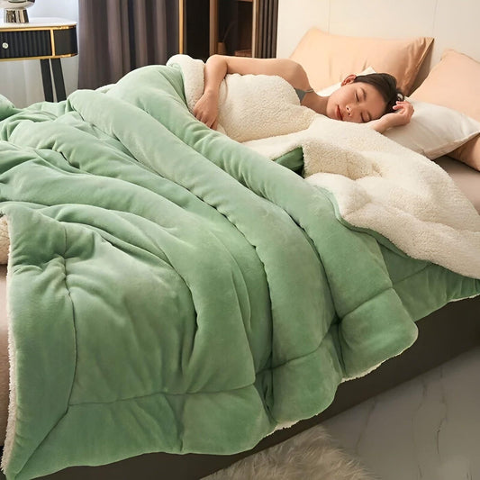 Dubbele Laag Fleece Deken – Gezellige Warme Comfort voor Bank en Bed, Zacht en Duurzaam, Machinewasbaar, Perfect om in te Kropen Lichtgroen