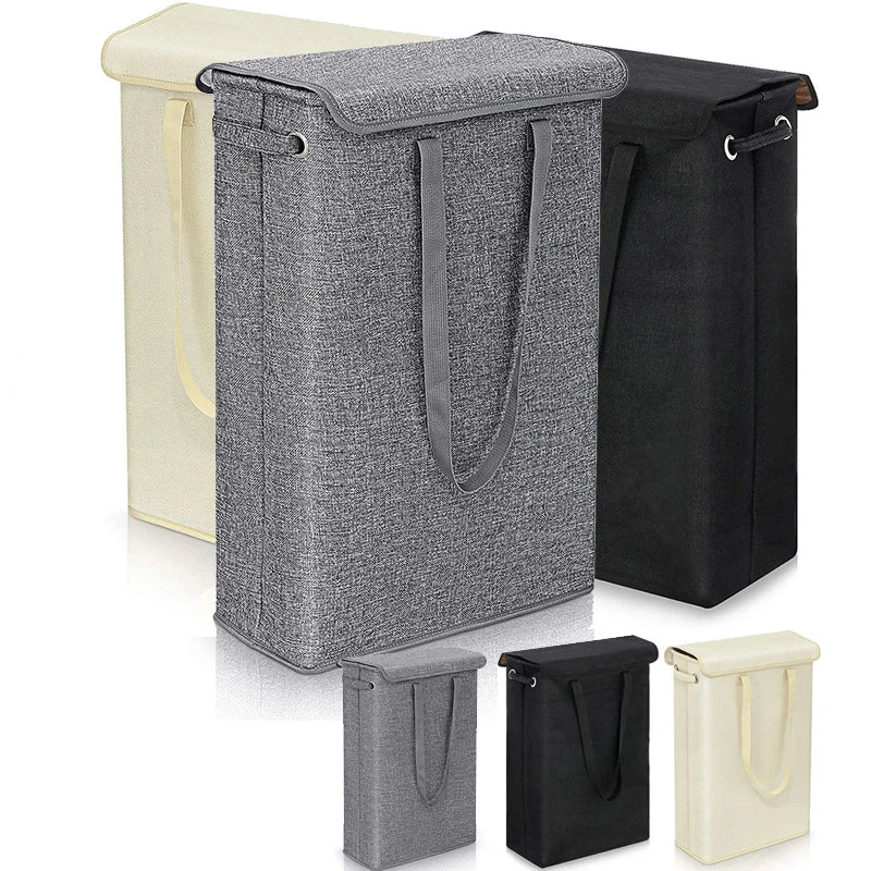 Dunne Wasmand Zwart met Deksel en Handvatten 45L Opslagmand