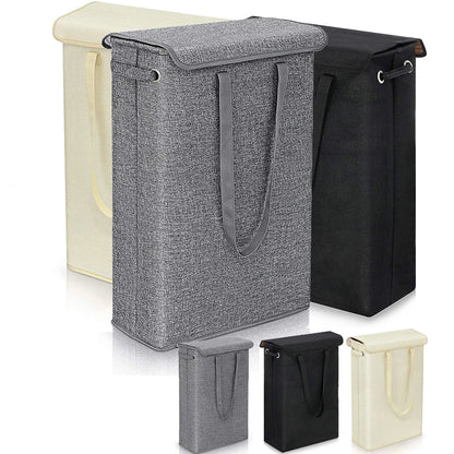 Dunne Wasmand Zwart met Deksel en Handvatten 45L Opslagmand