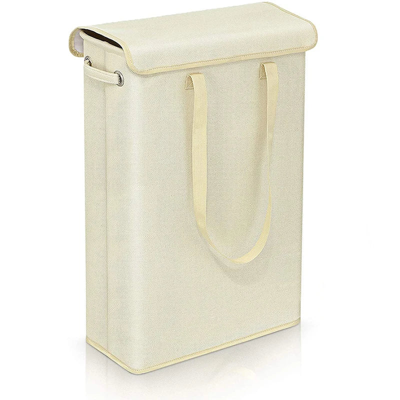Dunne Wasmand Zwart met Deksel en Handvatten 45L Opslagmand beige