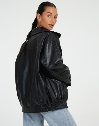 Maleni - Oversized Losse Leren Jasje