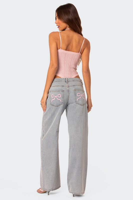 Vlinderstrik Jeans Met Unieke Details Voor Casual Chic Look
