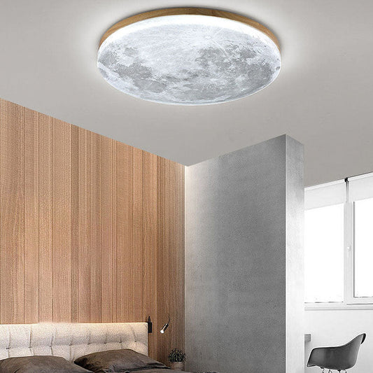 Minimalistische Maanvormige Ronde Led Plafondlamp Warm Hout Wit licht