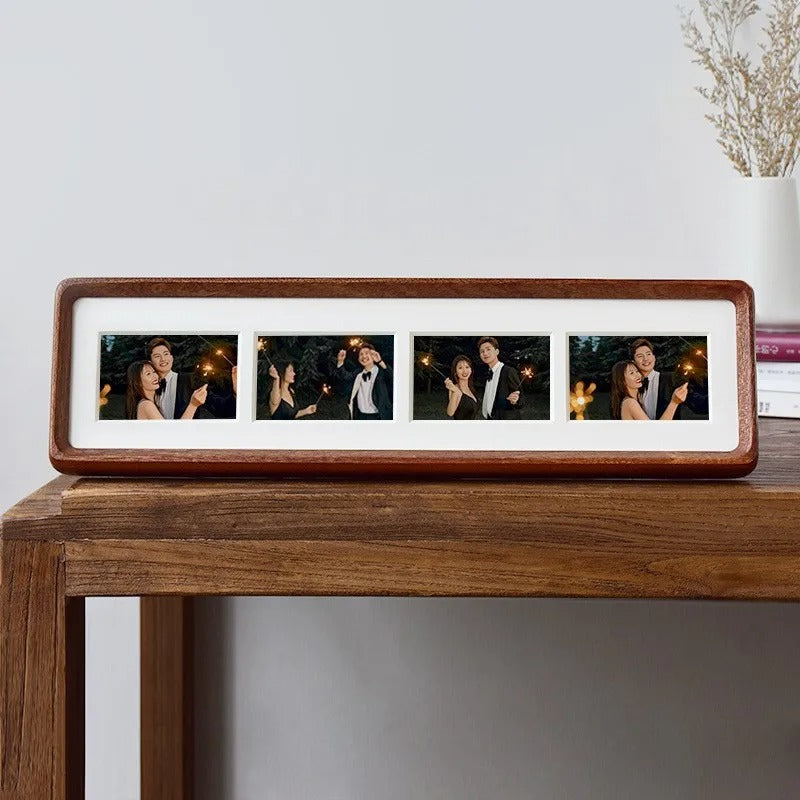 Elegante Houten Fotolijst Voor Triptych En Quadruple Foto's Sapele hout-4 40x10cm-5.7x8.2cm
