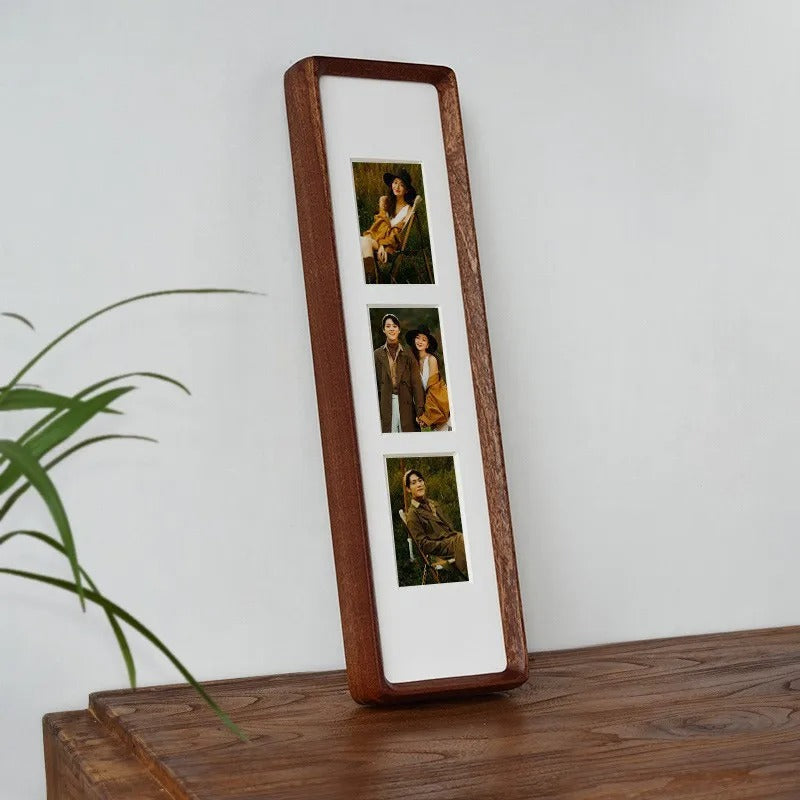 Elegante Houten Fotolijst Voor Triptych En Quadruple Foto's Sapele hout-3 40x10cm-5.7x8.2cm