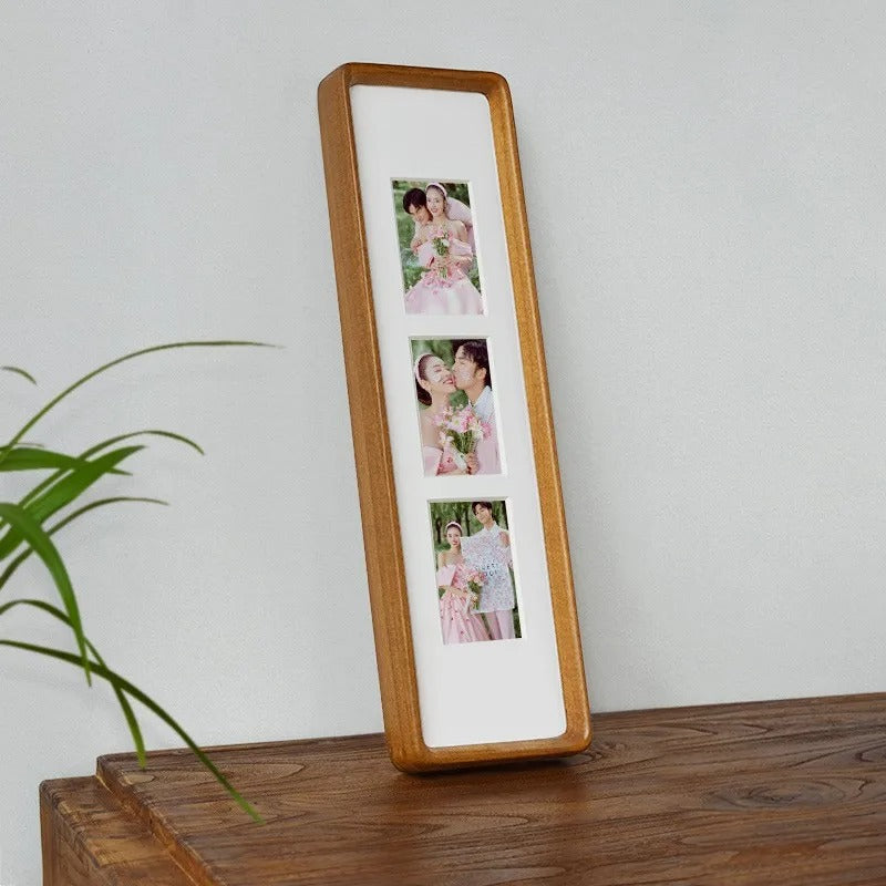 Elegante Houten Fotolijst Voor Triptych En Quadruple Foto's Teak-3 40x10cm-5.7x8.2cm