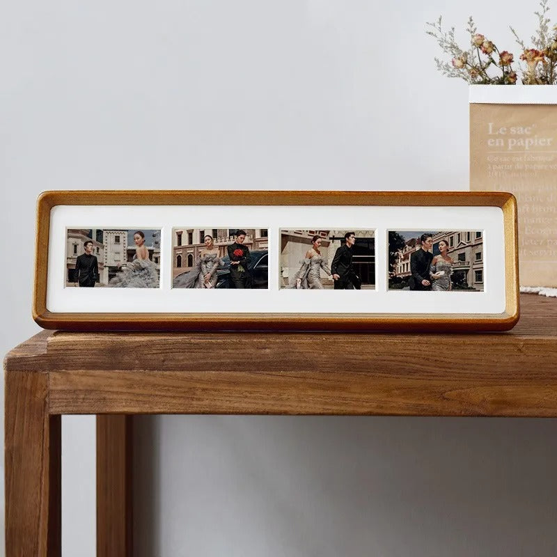 Elegante Houten Fotolijst Voor Triptych En Quadruple Foto's Teak-4 40x10cm-5.7x8.2cm