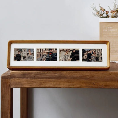 Elegante Houten Fotolijst Voor Triptych En Quadruple Foto's Teak-4 40x10cm-5.7x8.2cm