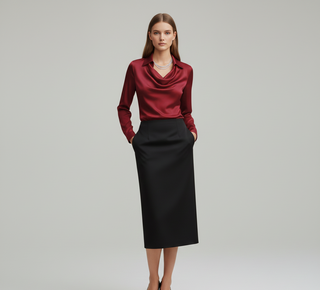 Sahara | Dames Blouse – Luxueus Satijn, Elegante Zachte Kraag & Zijdezachte Glans Rood