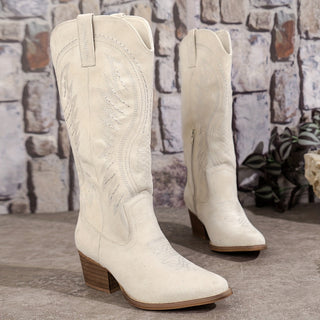 Dames Cowboylaarzen Met Dikke Hak En Comfortabele Pasvorm Wit 40