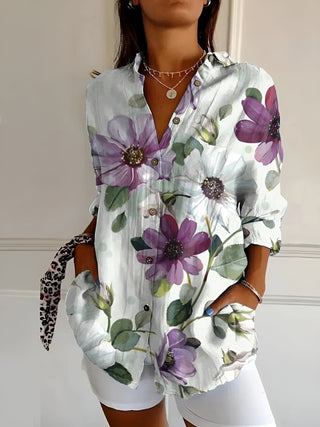 Parsha | Damesoverhemd – Stijlvol Bloemenpatroon, Lichte Pasvorm & Feminien Comfort Paars bloemen