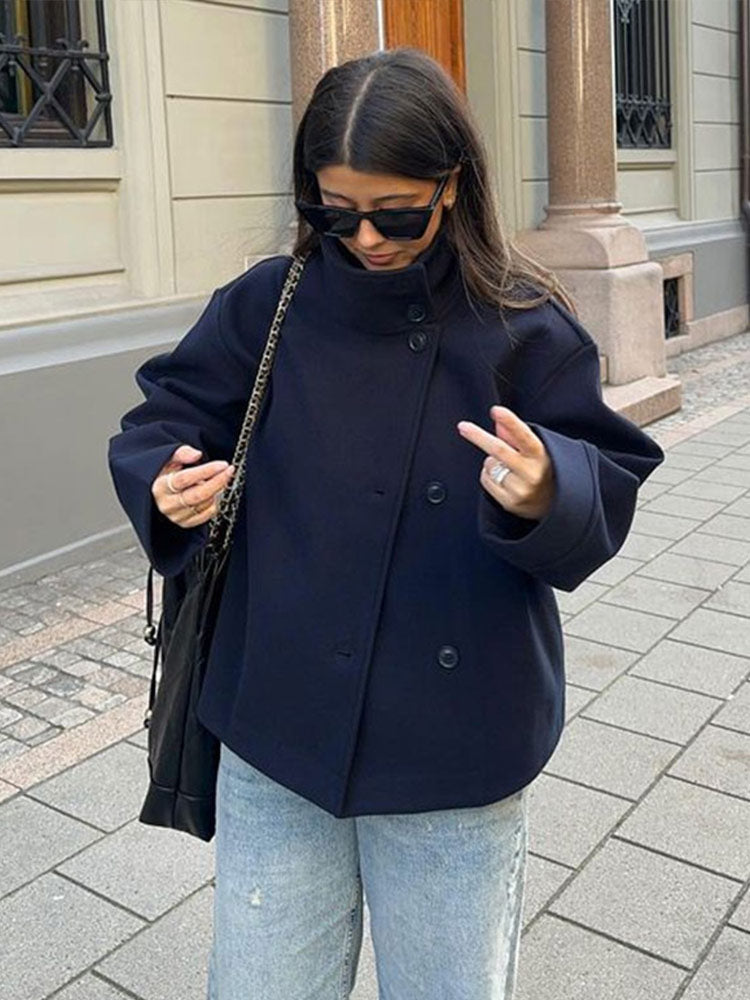 Korte Dubbelzijdige Jas Luxe Stijl Warm Stof Elegant